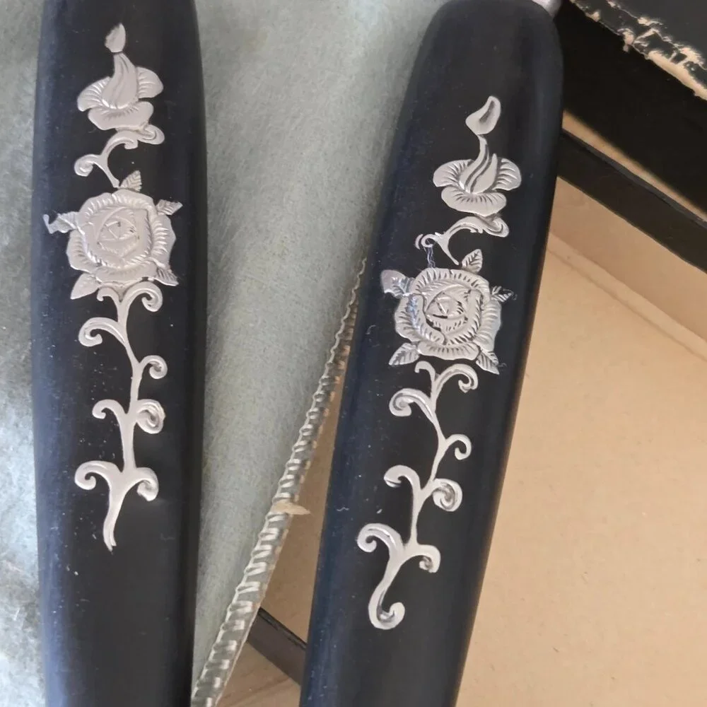 Guildcraft Stainless Rose Inlay Ebony Handles Hand Crafted Forged 2-PC Salad Set